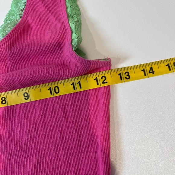 y2k hot pink and green lace trim cinched tank top vintage barbie retro fairy 80s - Picture 5 of 6